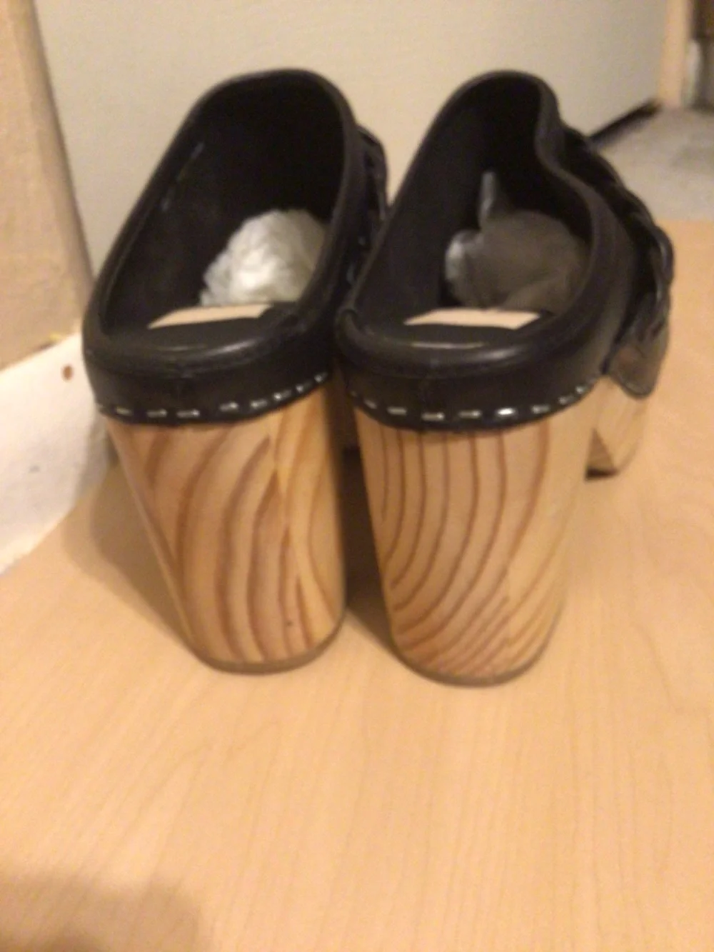 Dolce Vita Black Leather Braided Clog Mules with Wooden Platform Shoes NWOT - Picture 11 of 15